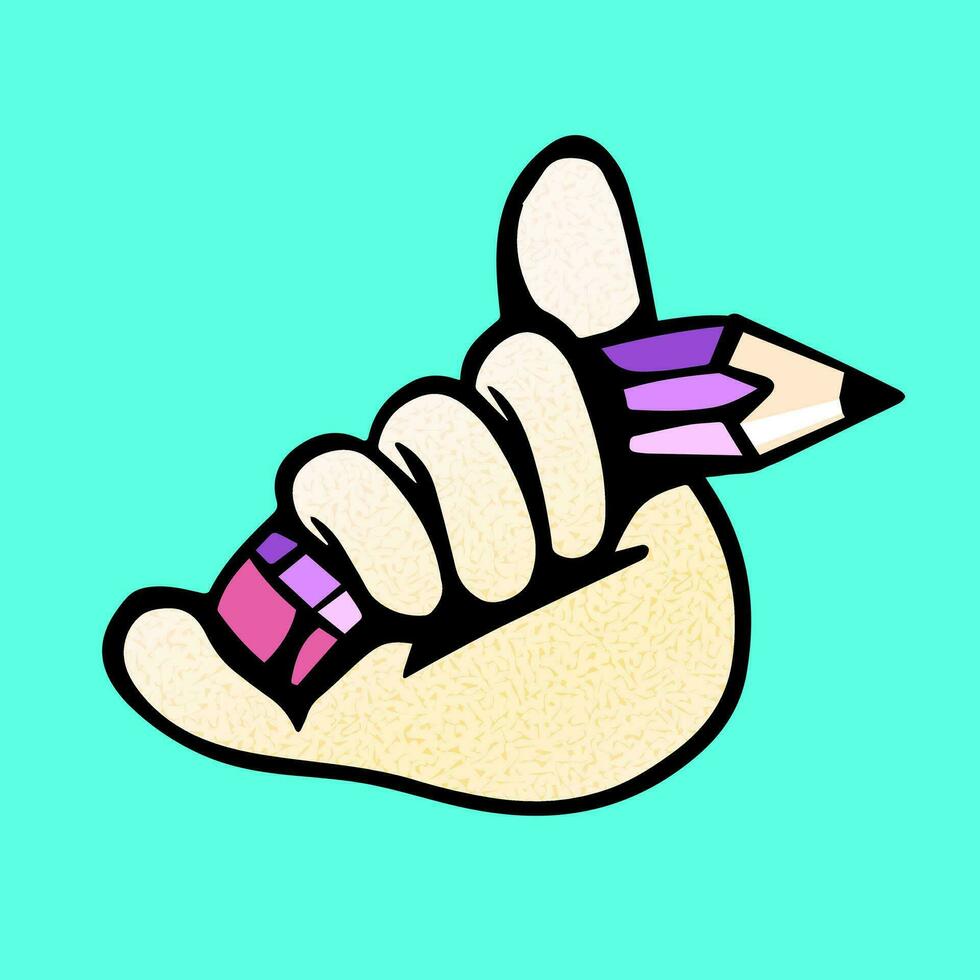 Hand holding a pencil. Hand drawn graffiti style vector