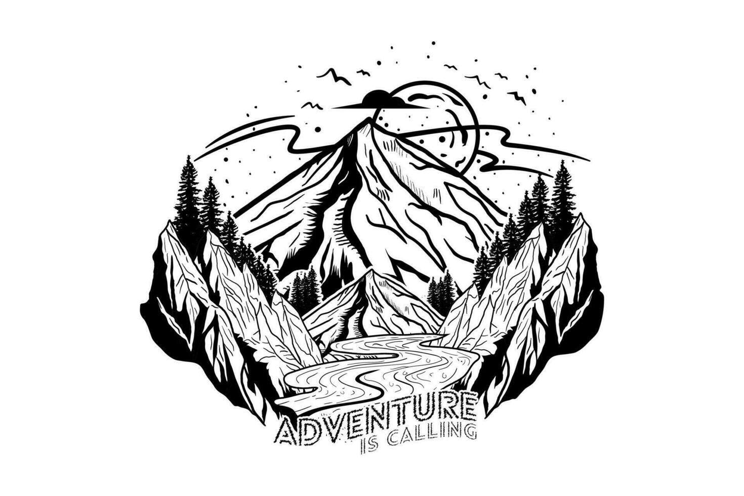 Adventure is calling line art t shirt print illustration vector