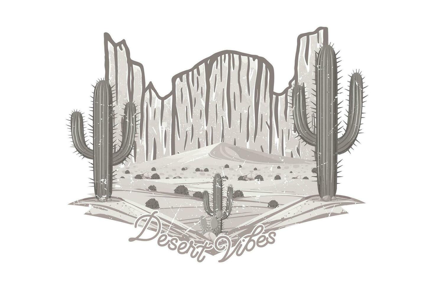 Desert vibes vintage hand-drawn t shirt print illustration vector