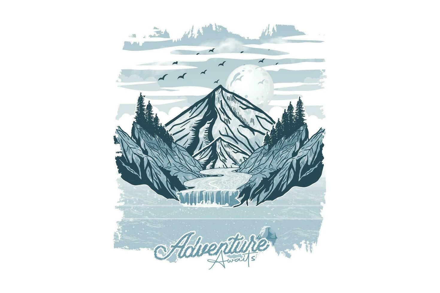 Adventure awaits vintage hand-drawn t shirt print illustration vector