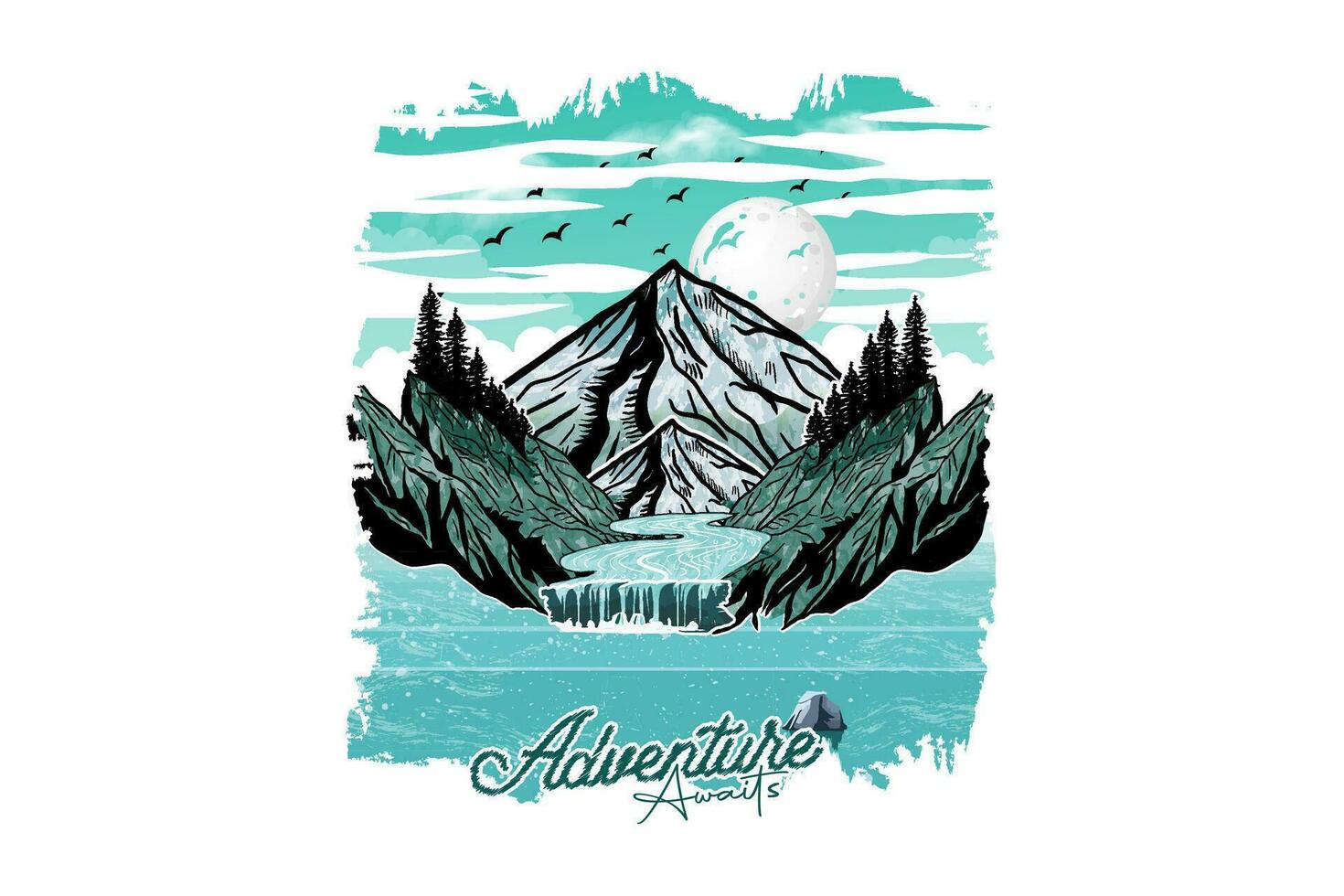 Adventure awaits outdoor hand-drawn t shirt print illustration vector