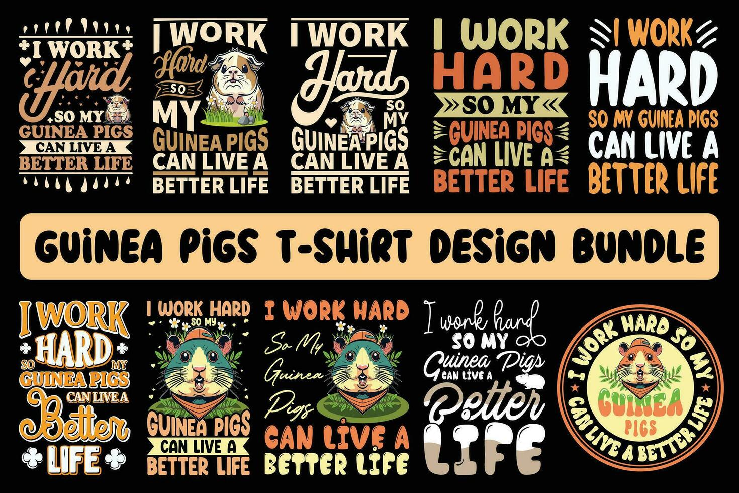 Guinea Pig T-shirt design bundle, Cute Guinea Pig Shirt bundle, Guinea Pig Lover Tee, Funny Guinea Pig T-Shirt bundle, Guinea Pig Cartoon Shirt, bundle design. vector