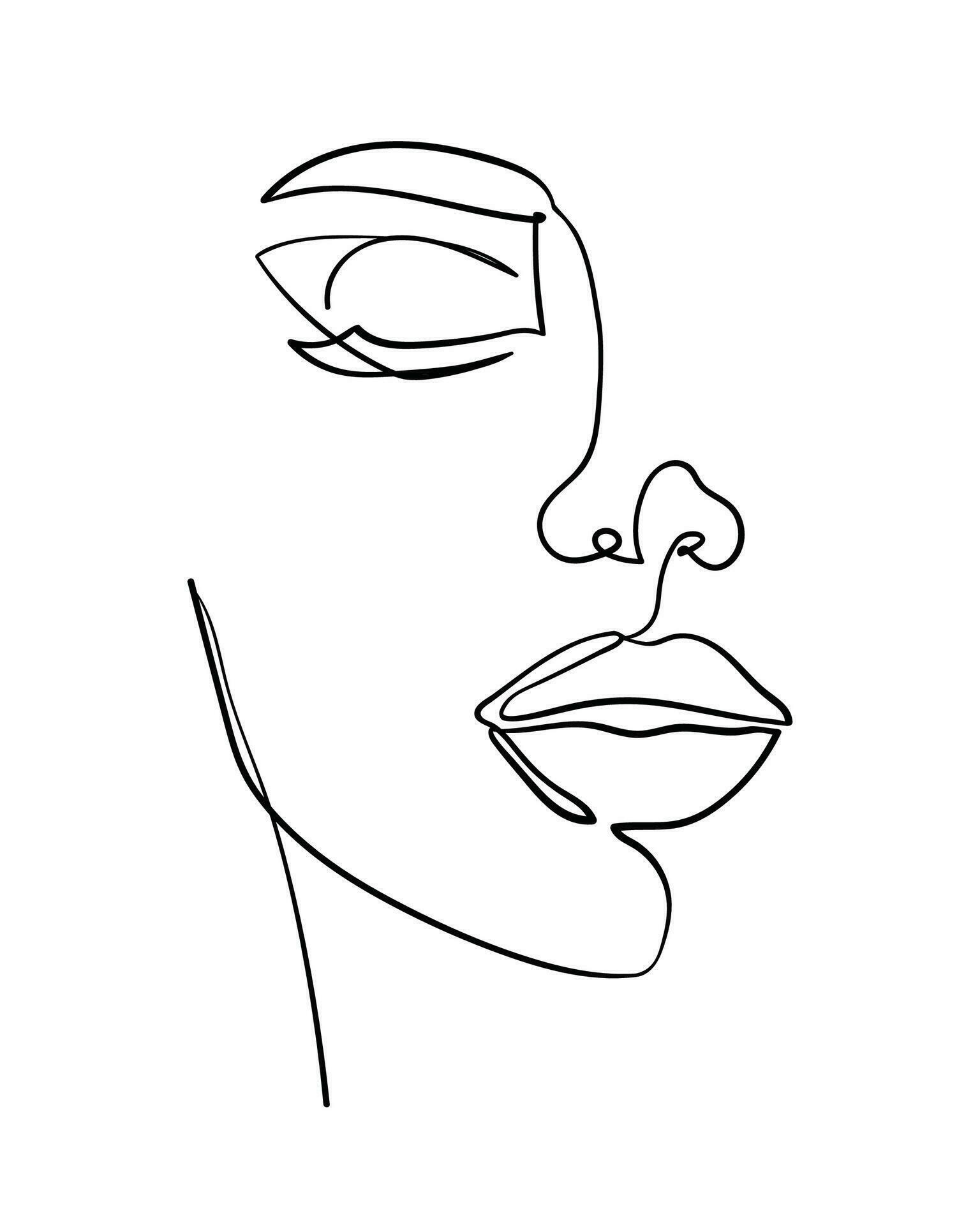One line drawing face. Abstract woman portrait. Modern minimalism art. Vector illustration