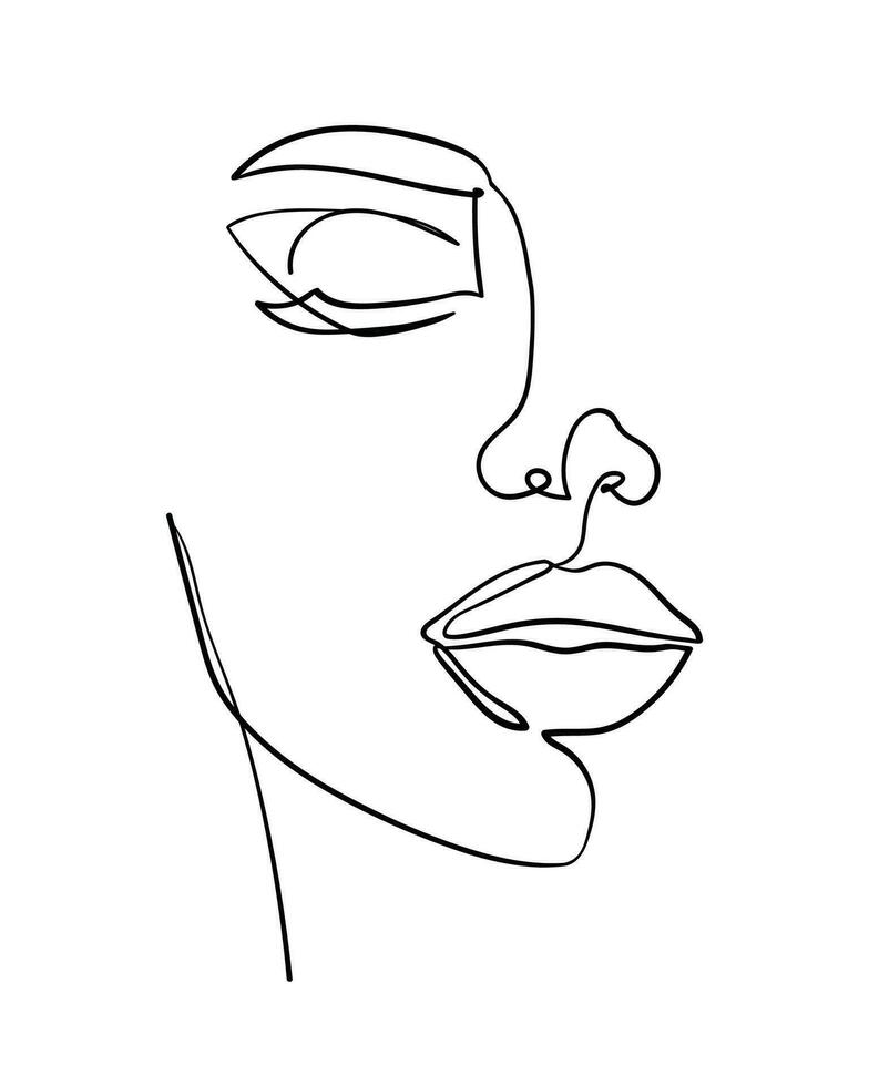 One line drawing face. Abstract woman portrait. Modern minimalism art. - Vector illustration