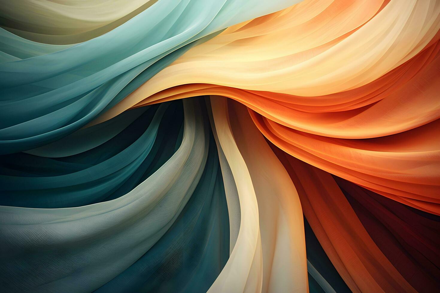 Organic abstract panorama wallpaper background, the wavy curve of an abstract fabric. generative ai photo