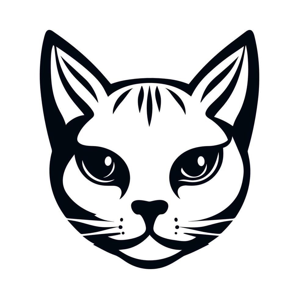 Cat face icon, happy kitty head silhouette vector