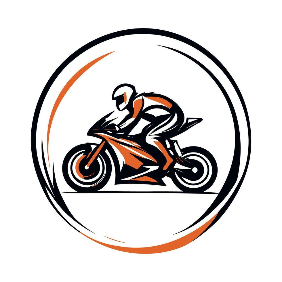 Road motorcycle with rider, motor sport logo vector