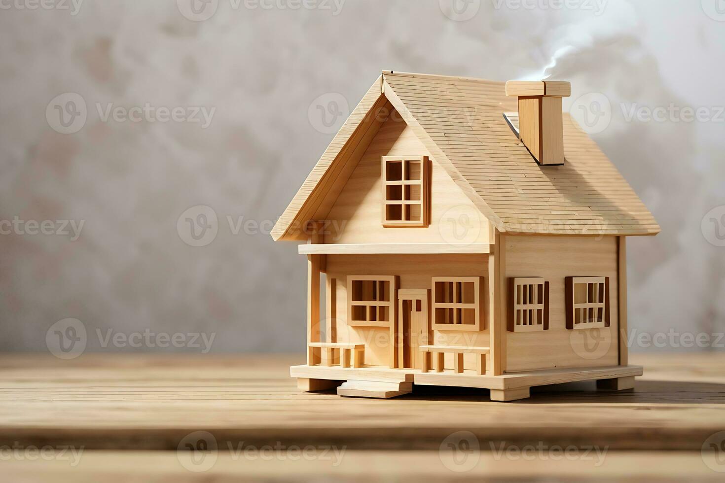 Wooden house model and real estate insurance ideas, and small shield icon. Housing insurance against impending loss and fire, building fire insurance concepts, Generate Ai photo