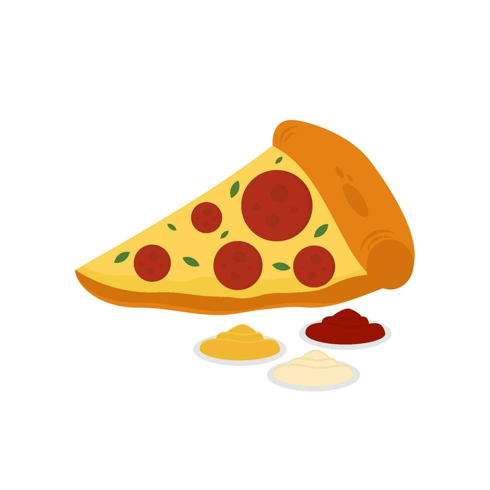flat illustration of delicious pizza slices with melted mozzarella vector