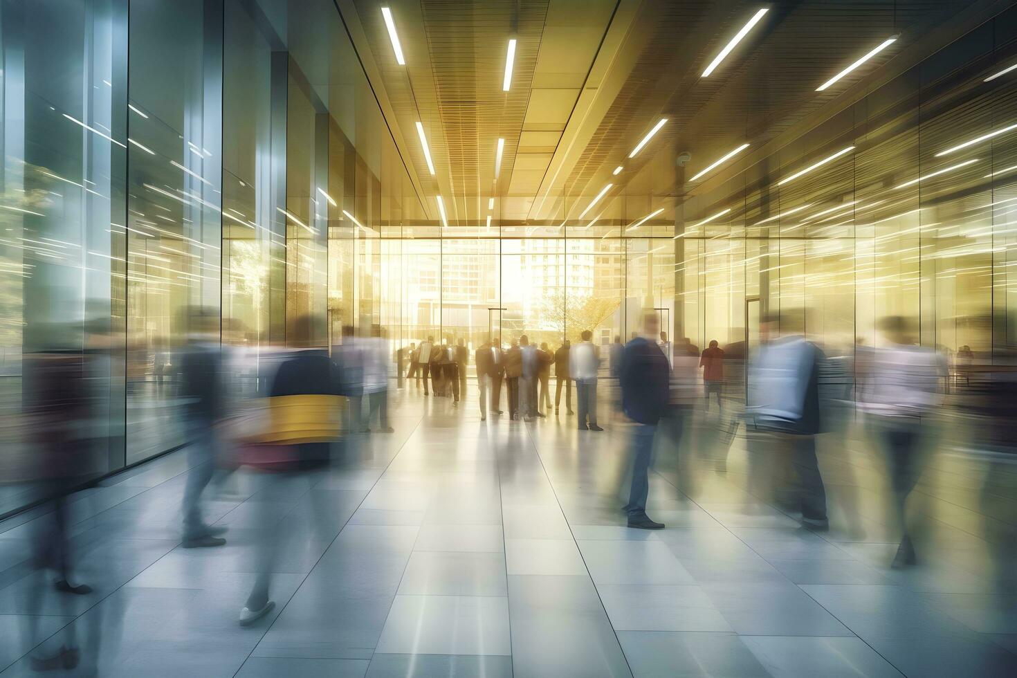 blurred image of business people walking. generative ai photo