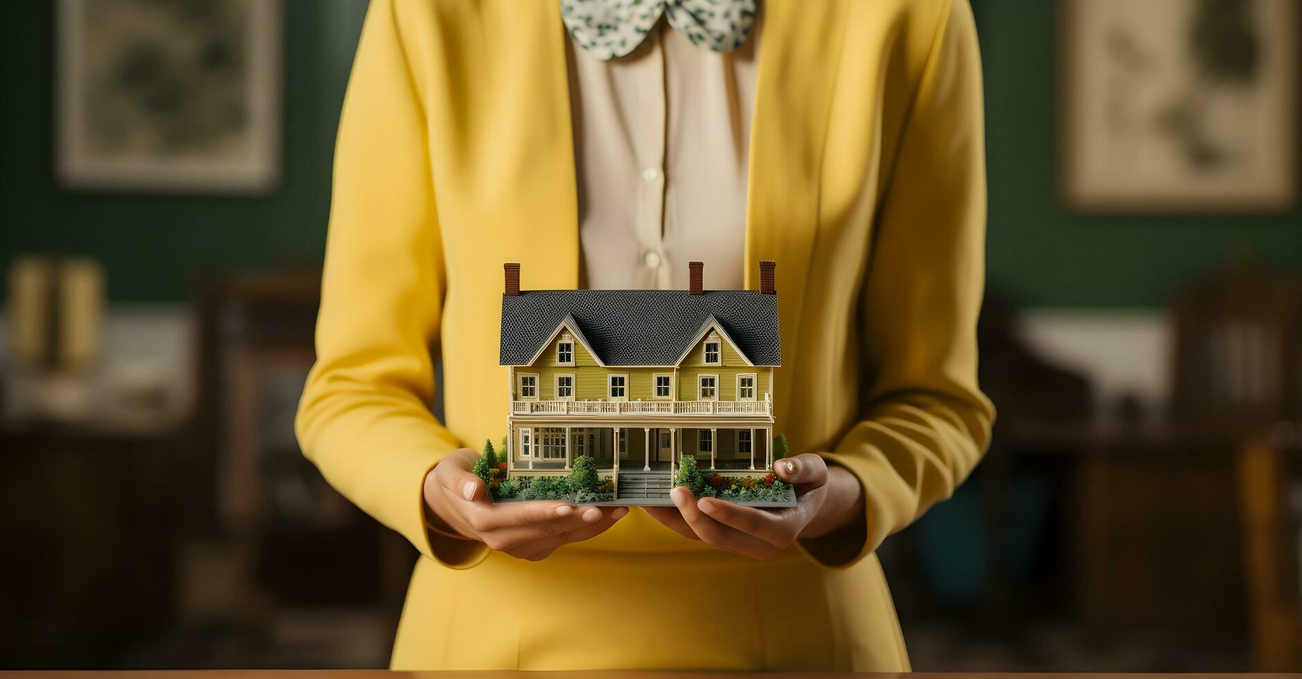 a person holding a miniature house in his hand. generative ai photo