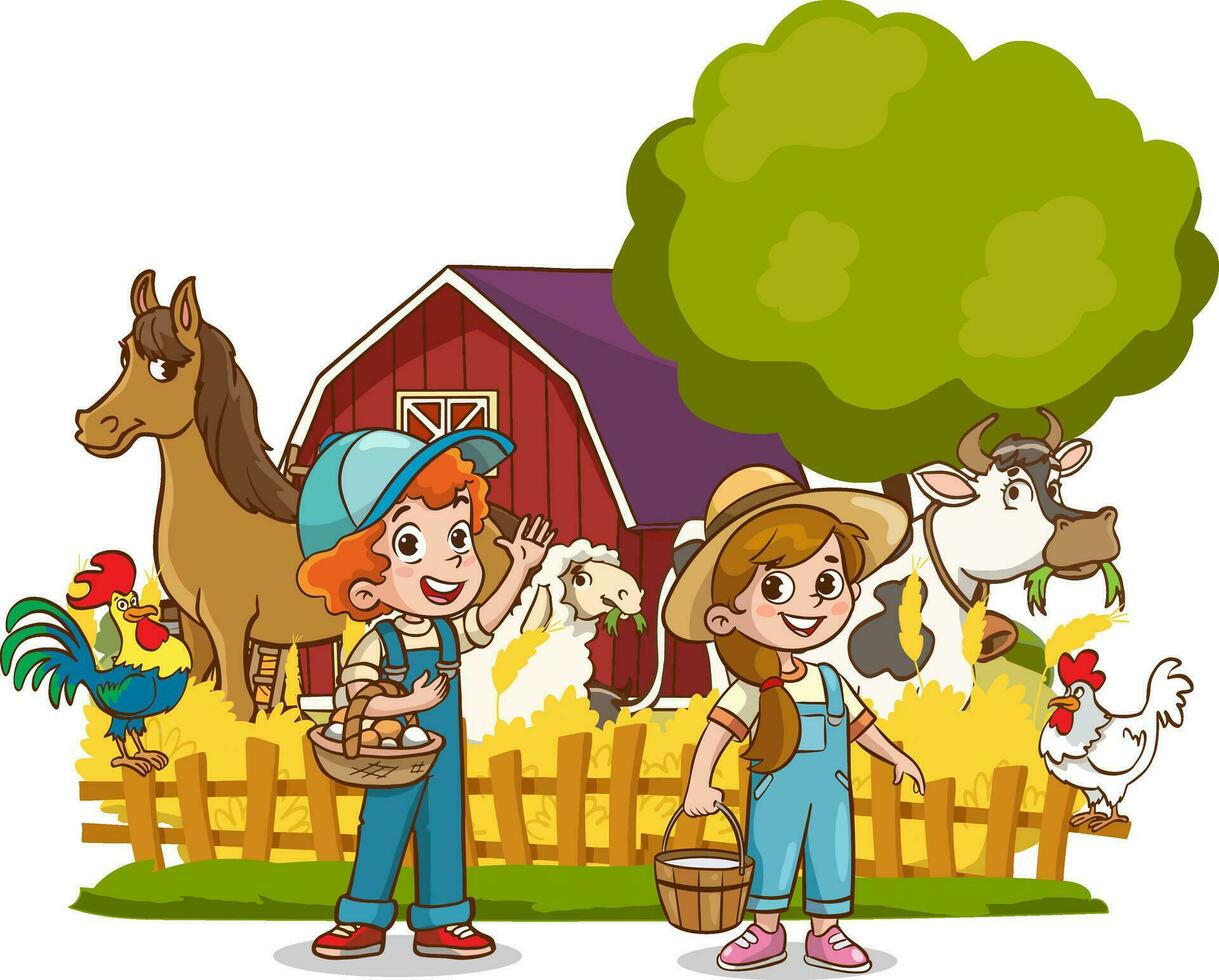 vector illustration of village boy kids