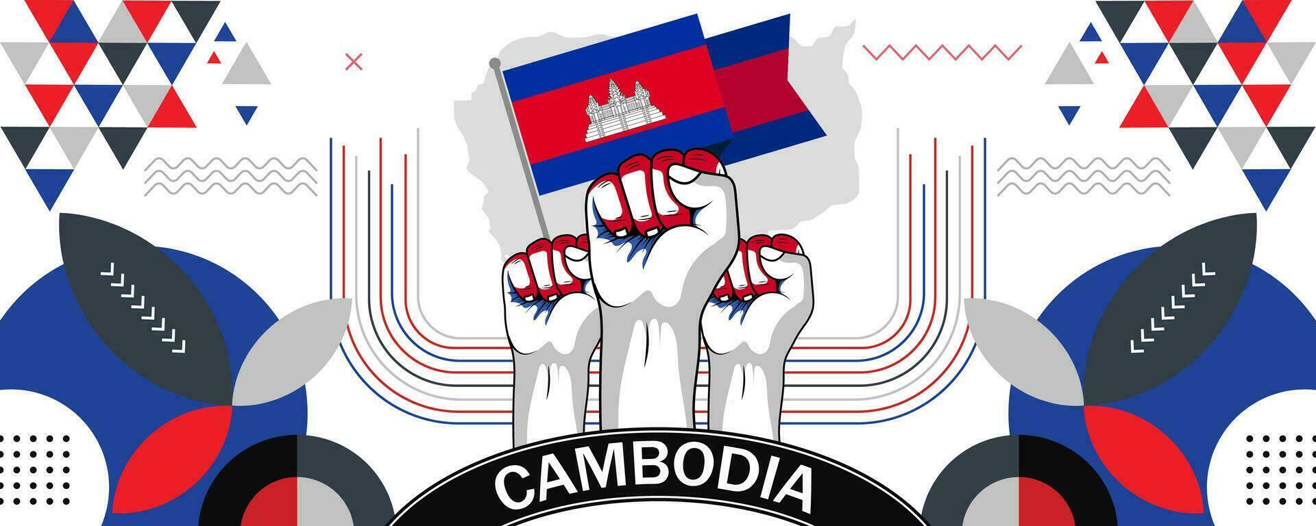 Cambodia National or Independence Day abstract banner design with flag and map. Flag color theme geometric pattern retro modern Illustration design. vector