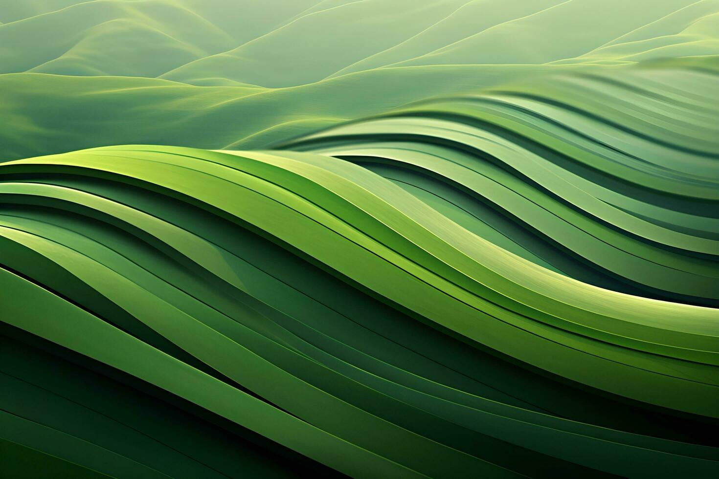 Abstract green landscape wallpaper background illustration design with hills and mountains. generative ai photo