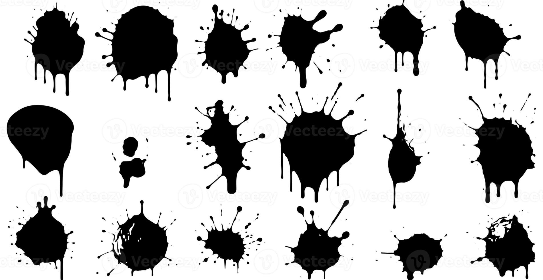 Set of vector brushes. Mega pack set of different brush strokes, black ink splatter, blots, round freehand drawings, grungy drawn lines, waves, circles, triangles, art design elements photo