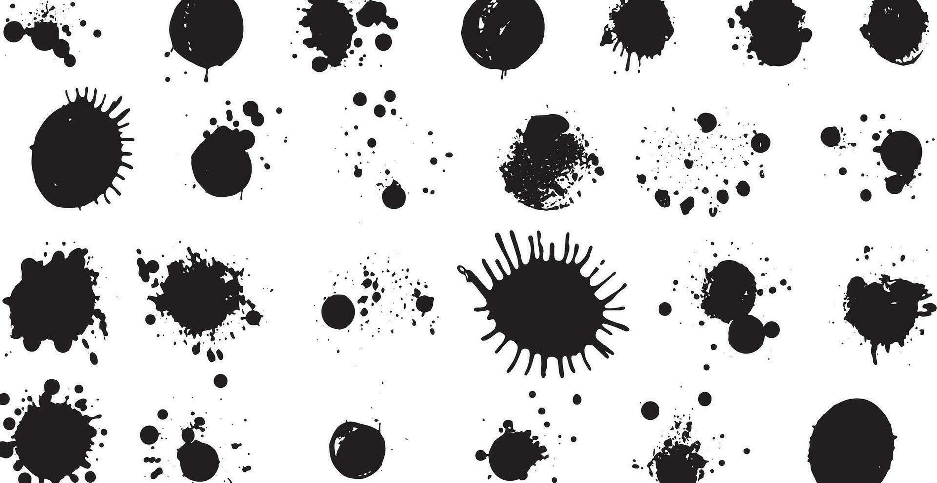 Set of vector brushes. Mega pack set of different brush strokes, black ink splatter, blots, round freehand drawings, grungy drawn lines, waves, circles, triangles, art design elements