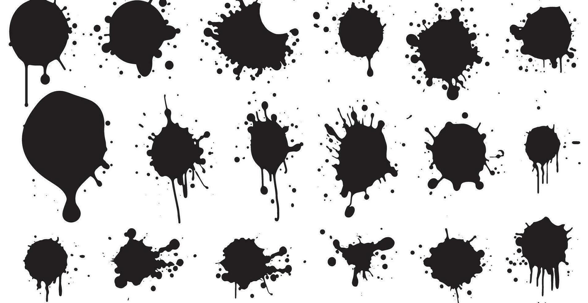 Set of vector brushes. Mega pack set of different brush strokes, black ink splatter, blots, round freehand drawings, grungy drawn lines, waves, circles, triangles, art design elements