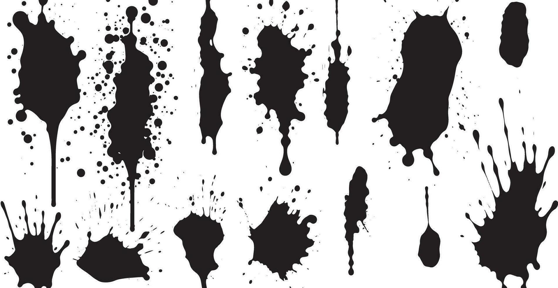 Set of vector brushes. Mega pack set of different brush strokes, black ink splatter, blots, round freehand drawings, grungy drawn lines, waves, circles, triangles, art design elements