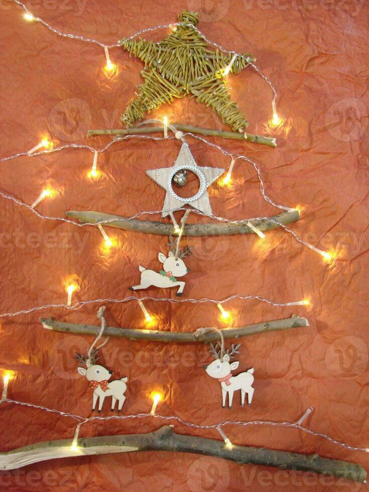 Creative Christmas tree, Scandinavian style, natural materials, reindeer, preparing for Christmas photo