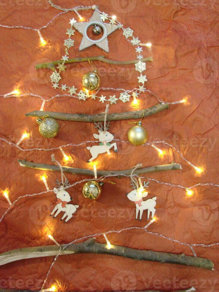 Creative Christmas tree, Scandinavian style, natural materials, reindeer, preparing for Christmas photo