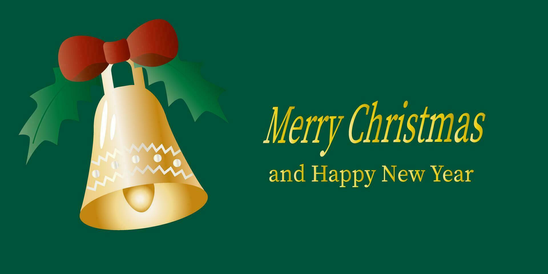 Merry christmas and new year green template golden bell christmas elements. Vector EPS10