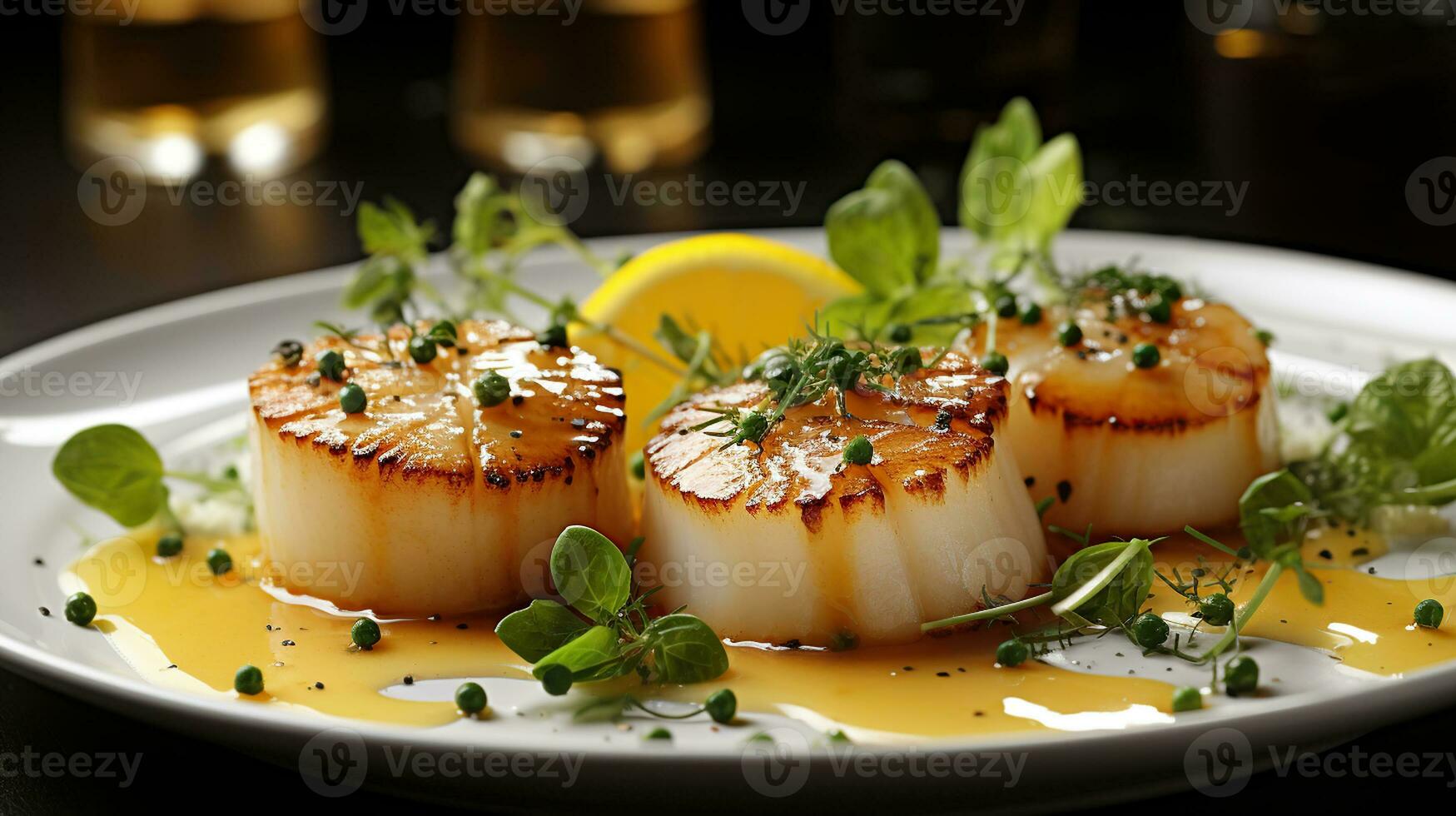 Close-Up of Expertly Cooked Scallops in a Zesty Lemon Beurre Blanc photo