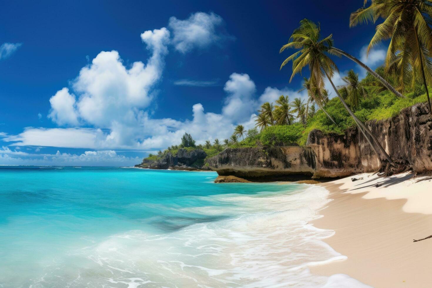 Beautiful beach Anse Lazio at Seychelles - nature background, Bottom Bay, Barbados - Paradise beach on the Caribbean island of Barbados, AI Generated photo