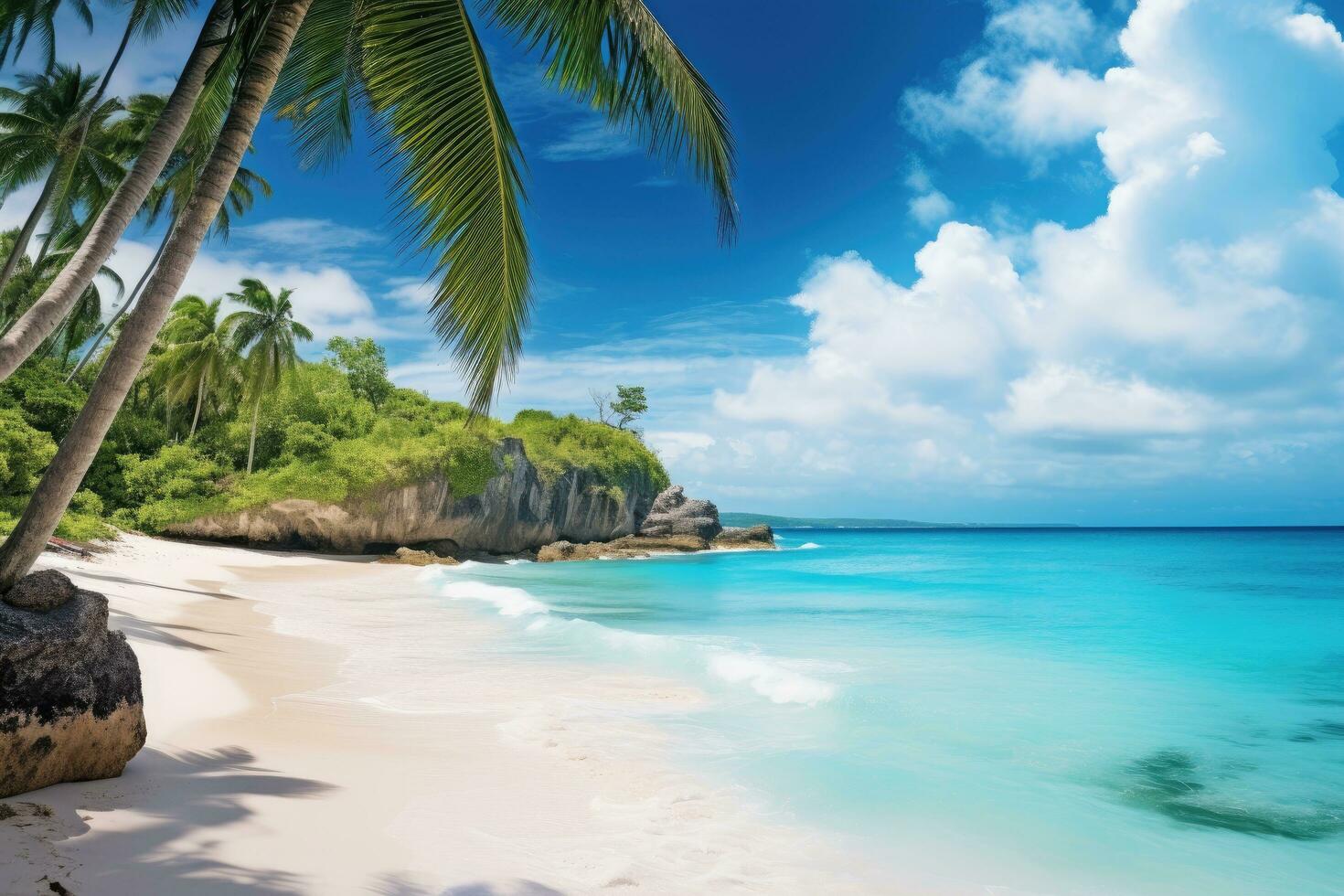 Beautiful beach Anse Lazio at Praslin Seychelles, Bottom Bay, Barbados - Paradise beach on the Caribbean island of Barbados, AI Generated photo