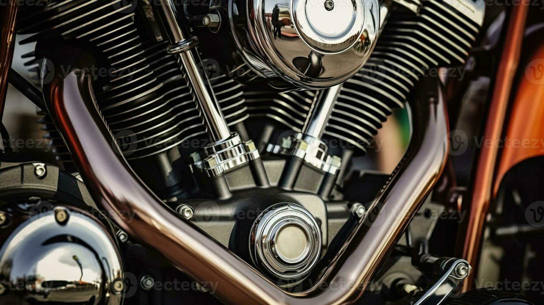 A Close-Up of a Custom Motorcycle Engine. Generative AI photo