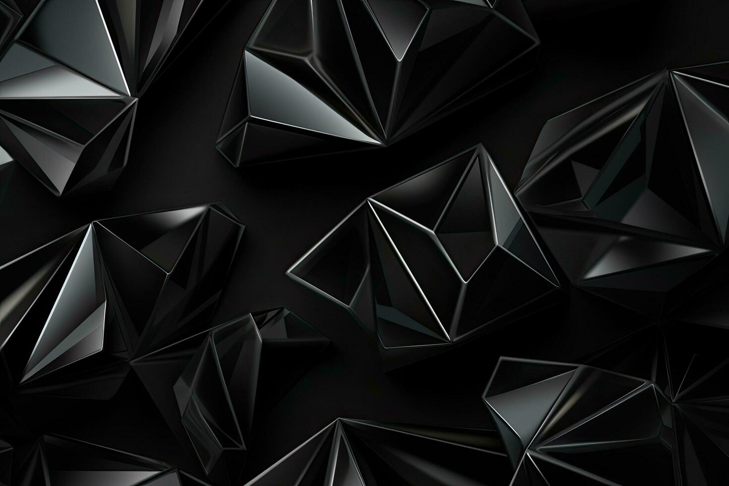 Abstract 3d rendering of chaotic low poly shape. Futuristic background design, Black gray background with crystals, triangles. 3d illustration, AI Generated photo