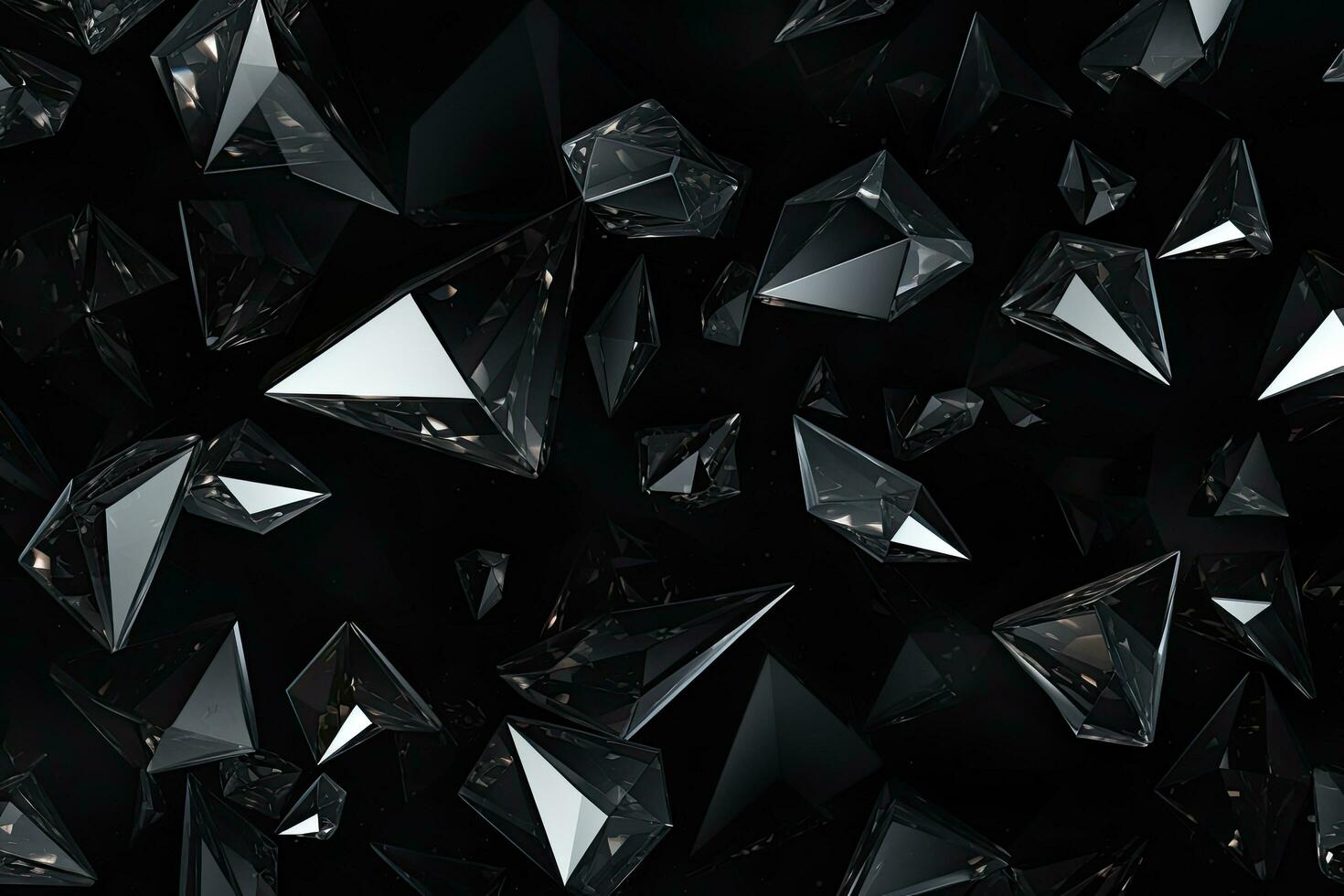 abstract 3d rendering of polygonal crystal in black background, Black gray background with crystals, triangles. 3d illustration, AI Generated photo