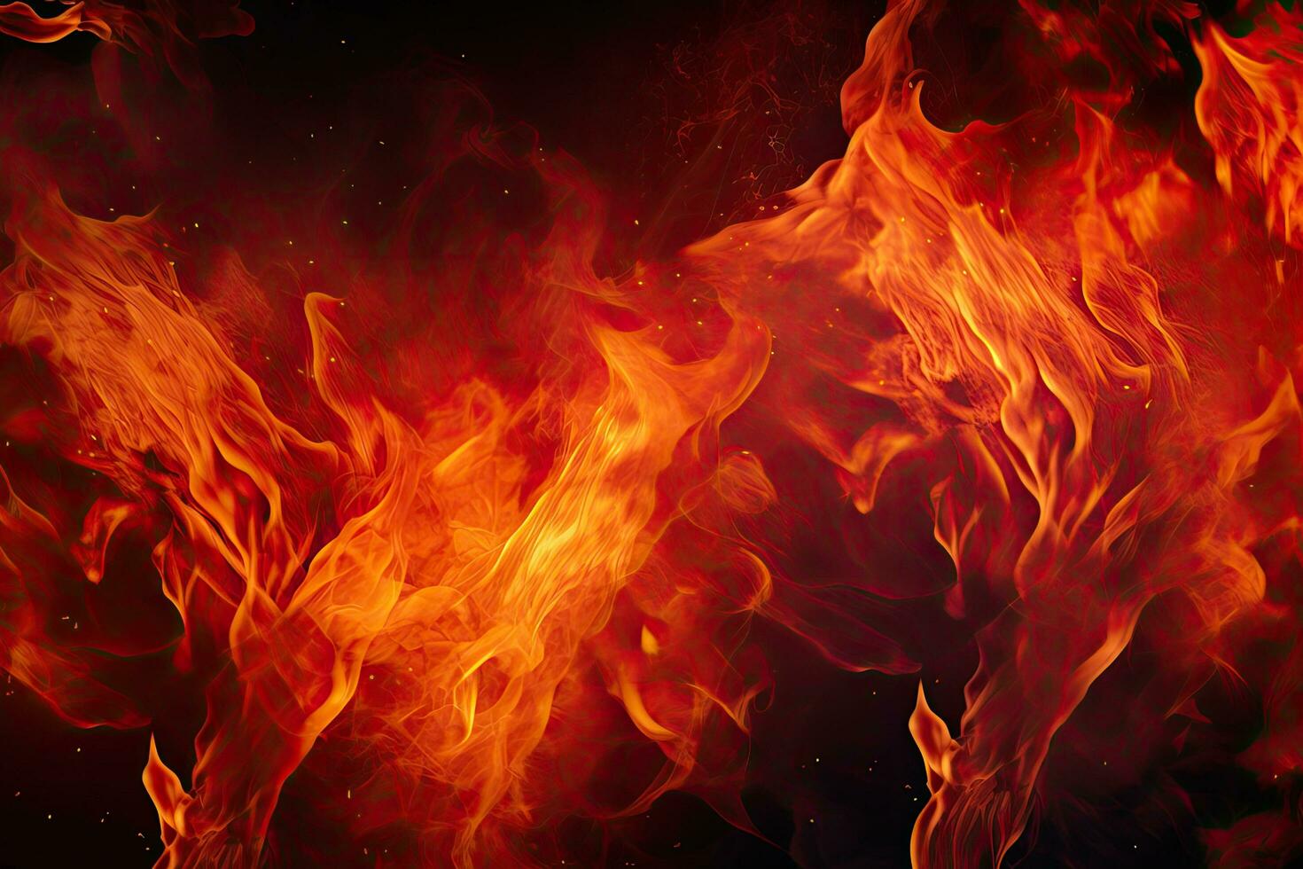 Fire flames on black background. Abstract fire background. Fire texture, Blaze fire flame background and textured, AI Generated photo
