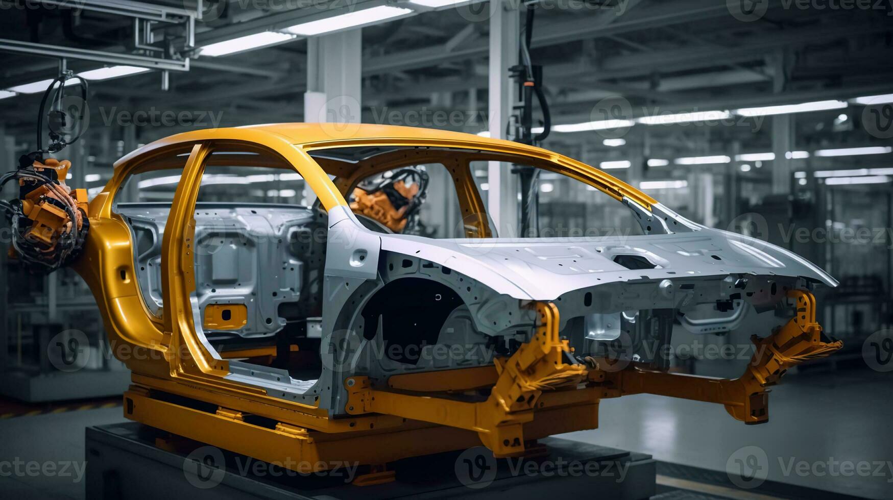 Automating New Car Assembly with Robotic Arms. Generative AI photo
