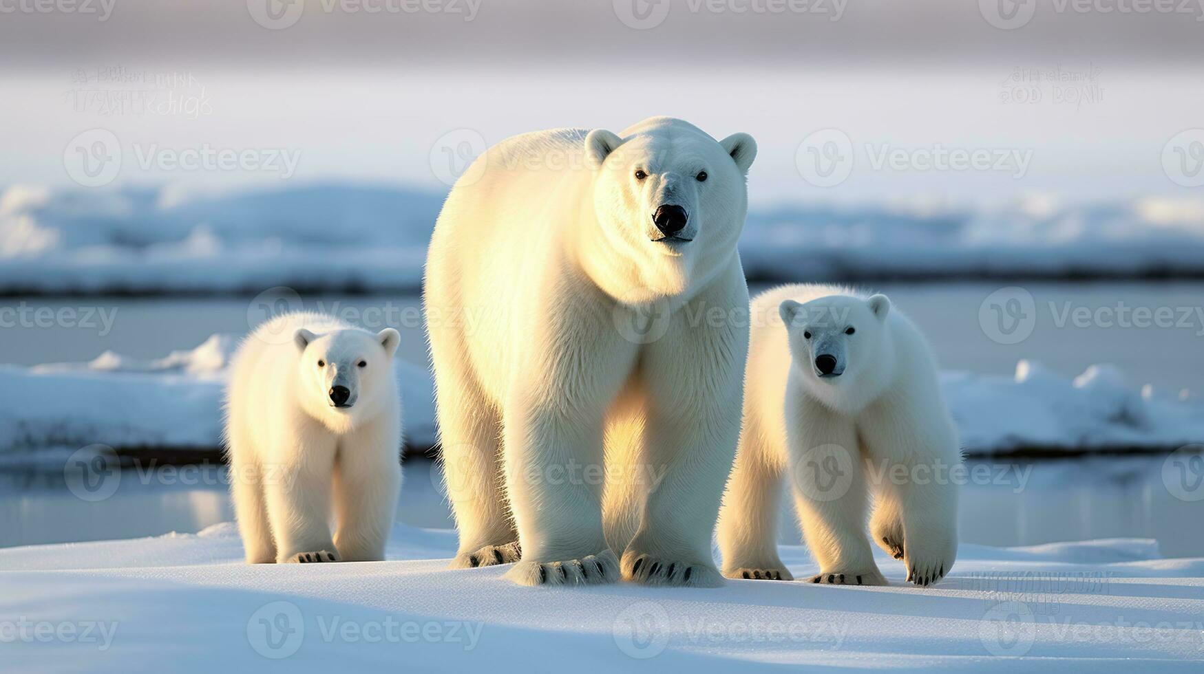 Graceful Polar Bear with Adorable Cubs photo