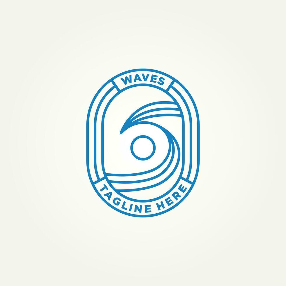 surf wave minimalist badge line art logo template vector illustration design. simple modern surfer, surfboard manufacturers, resort hotels emblem logo concept
