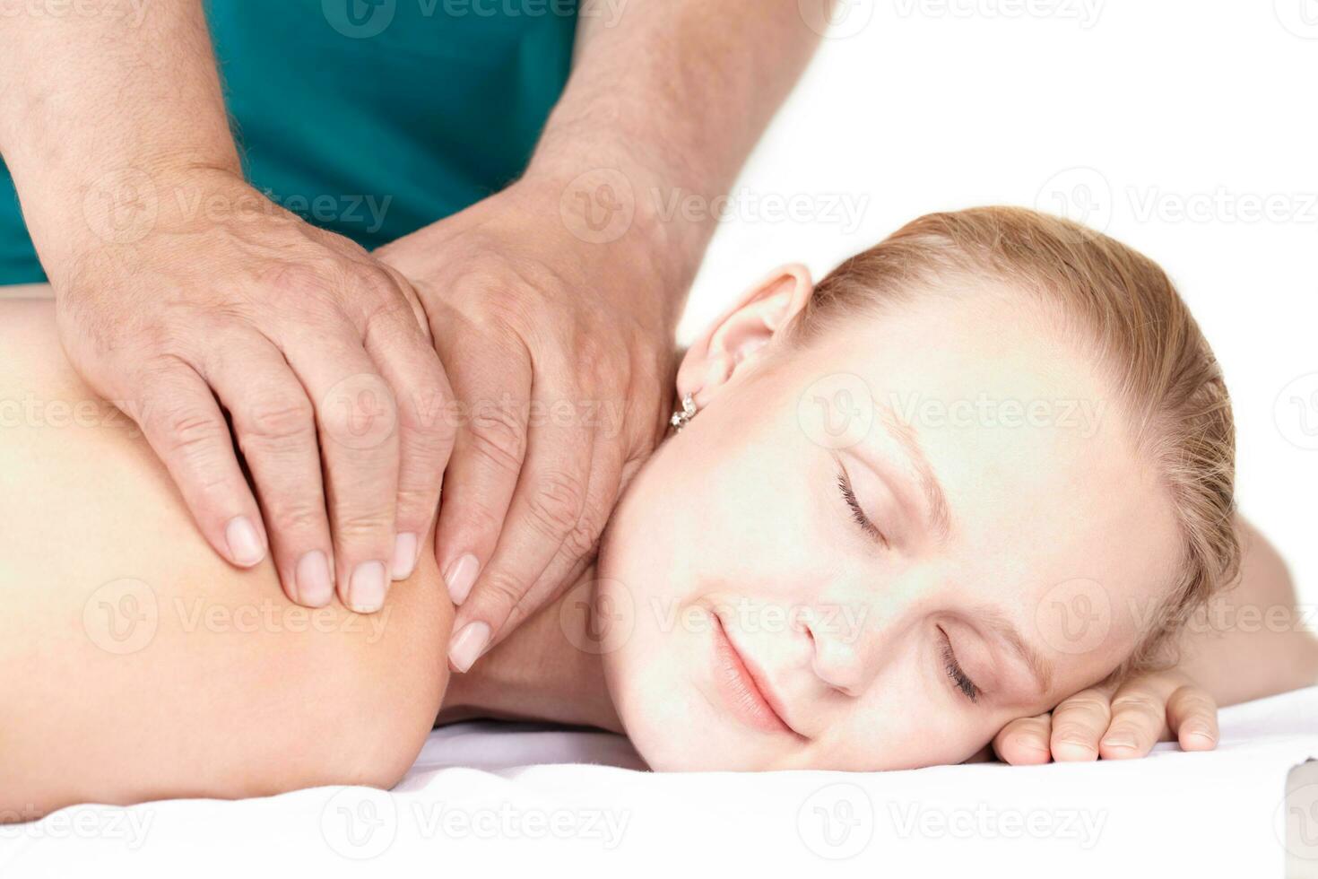 Girl massage, closed eyes. photo