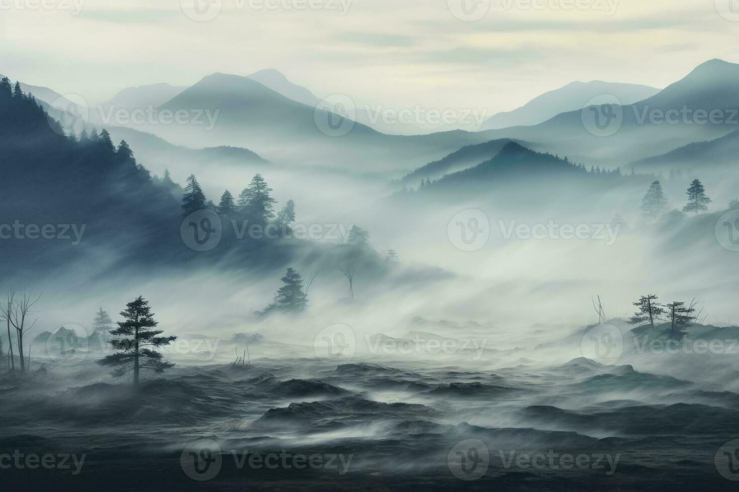 Ethereal fog blankets an unjustly desolate yet strangely serene purgatory landscape photo