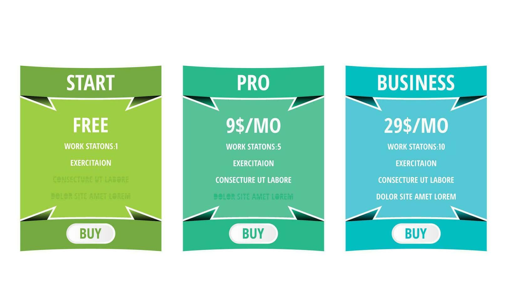 Three tariffs. interface for the site. ui ux vector banner for web app. Pricing Table Template with Three Plan Type.