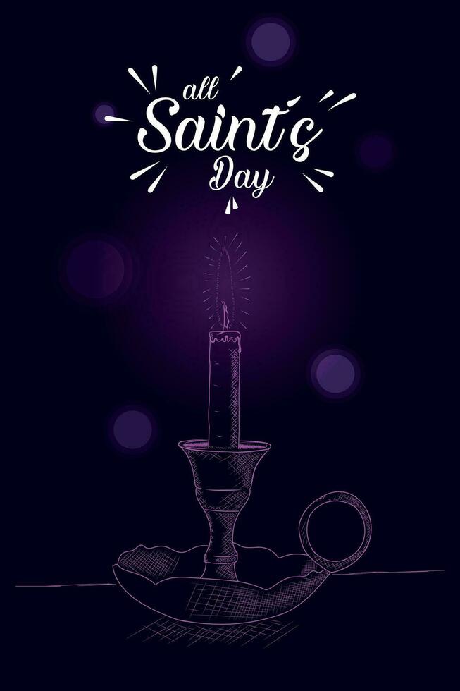 All Saints' Day, candle illustration in drawing style in vector