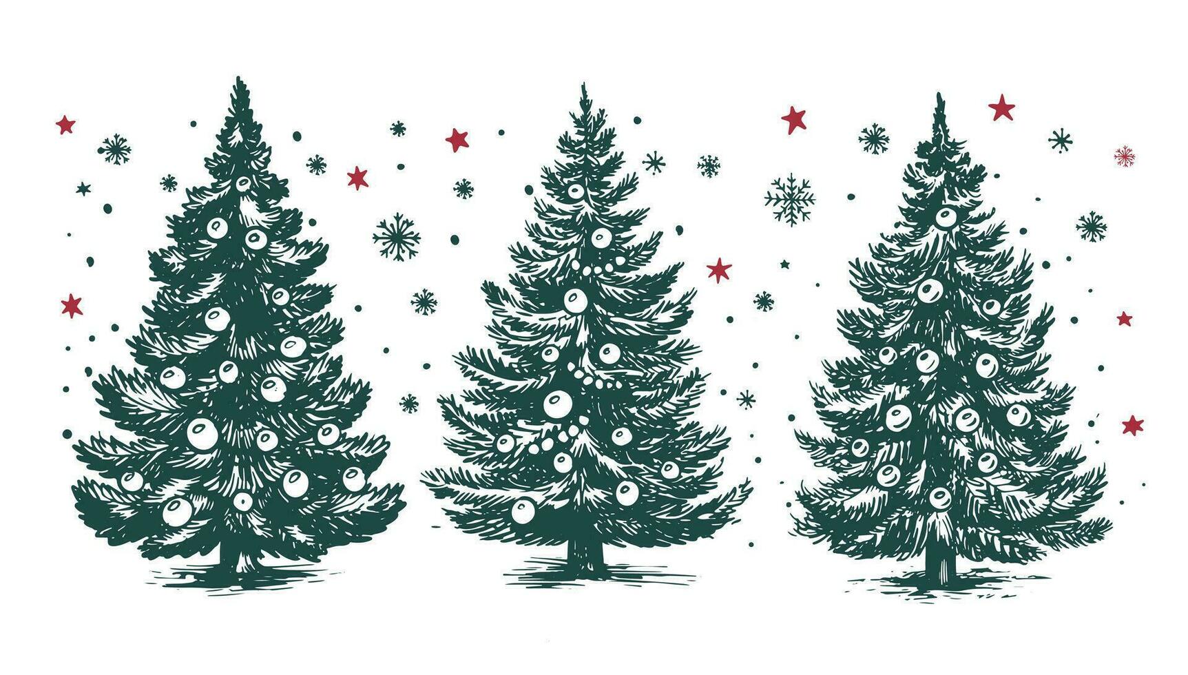 Navidad árbol conjunto mano dibujado ilustración vector