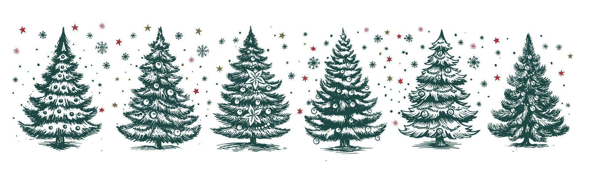Christmas tree set hand drawn illustration vector