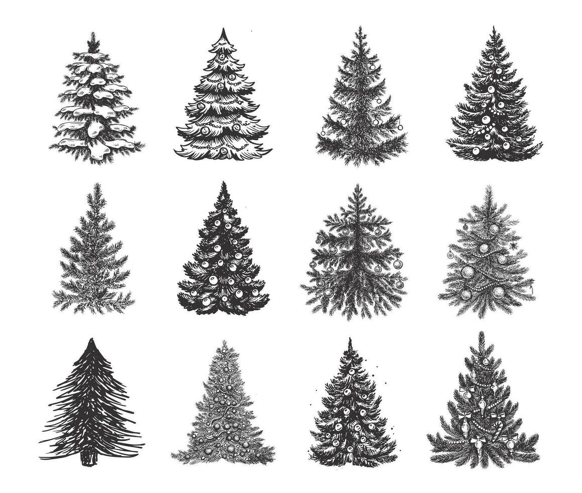 Navidad árbol conjunto mano dibujado ilustración vector