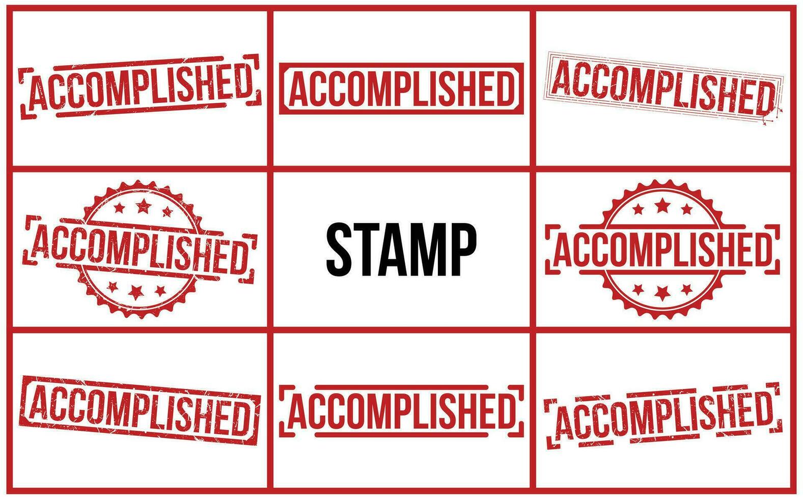 Accomplished stamp red rubber stamp on white background. Accomplished stamp sign. Accomplished stamp set. vector