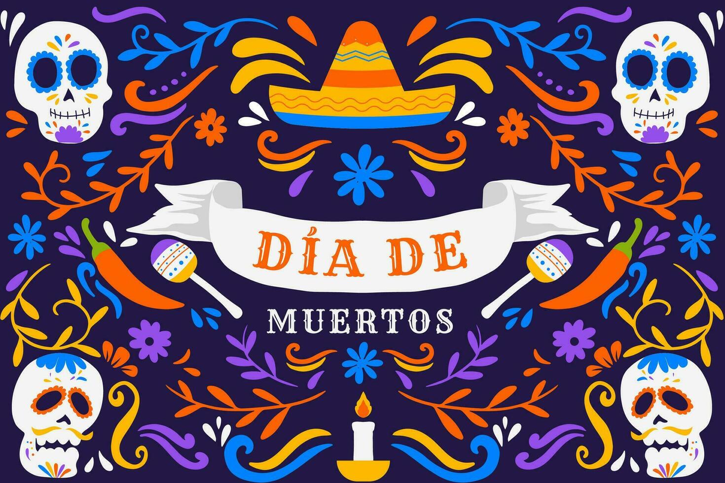 mano dibujado dia Delaware muertos horizontal bandera ilustración con adornos vector