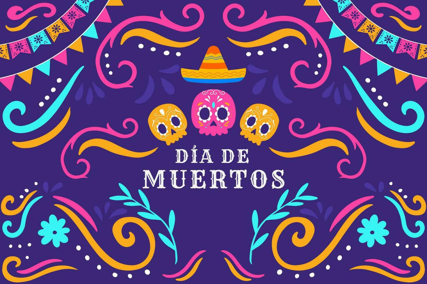 hand drawn flat dia de muertos illustration background vector