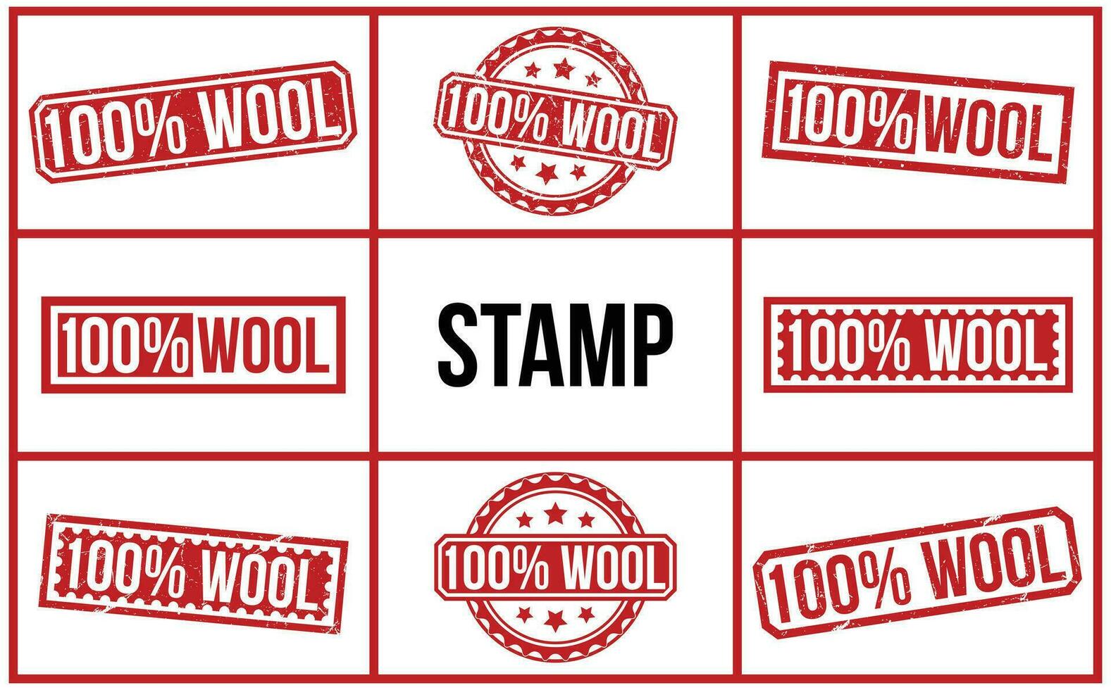 100 Percentage Wool stamp red rubber stamp on white background. vector