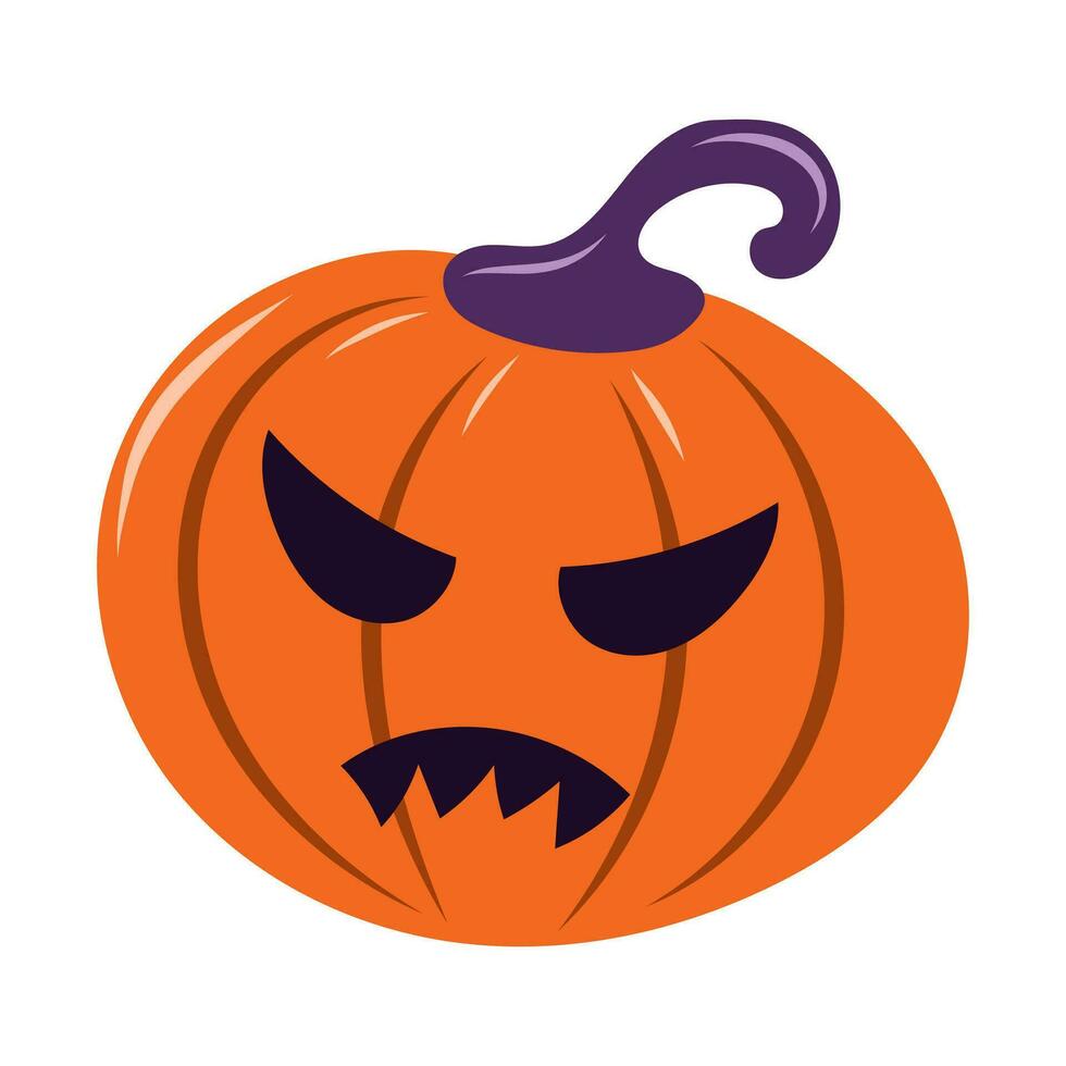 Carved Halloween pumpkin with spooky face. Vector illustration