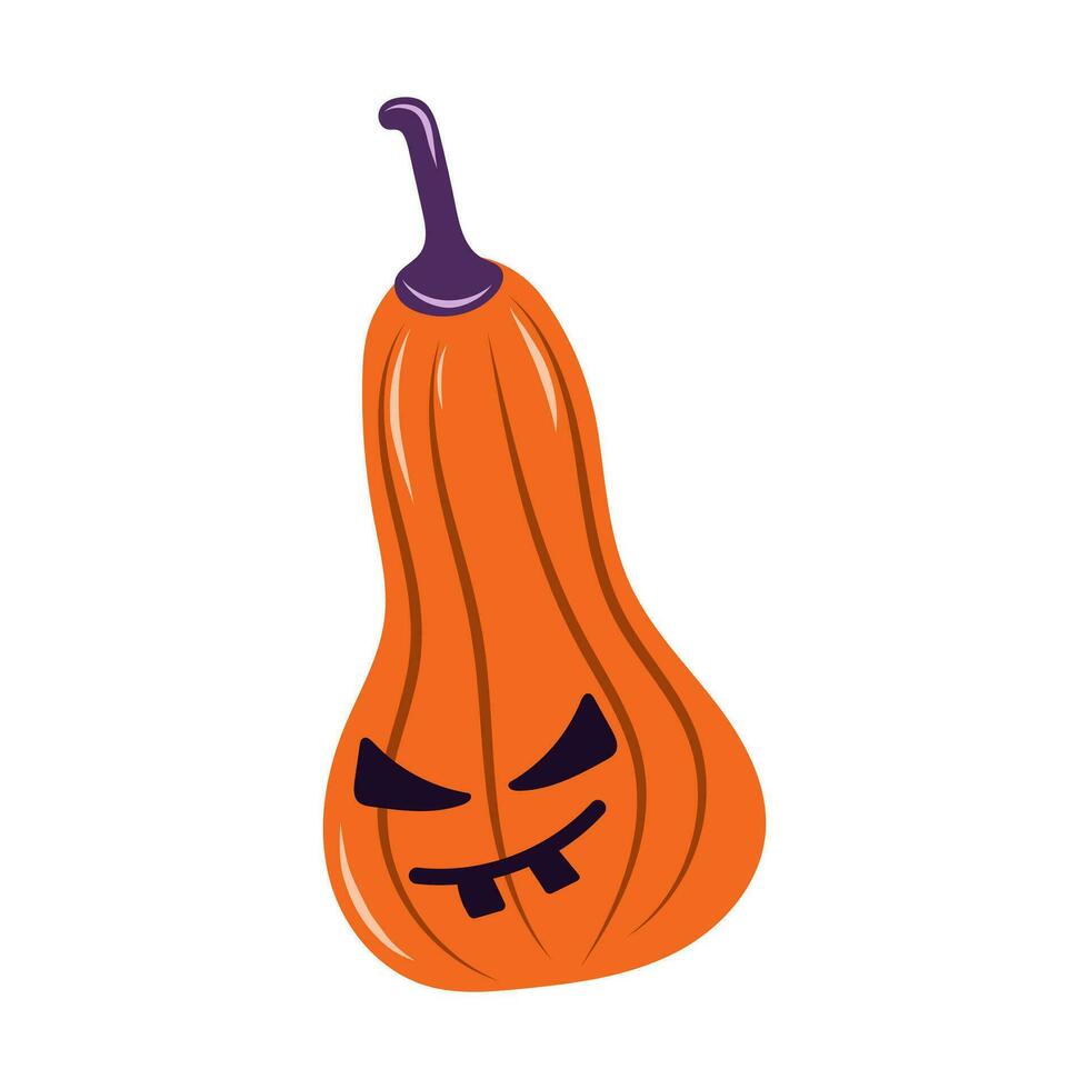 Carved Halloween pumpkin with spooky face. Vector illustration