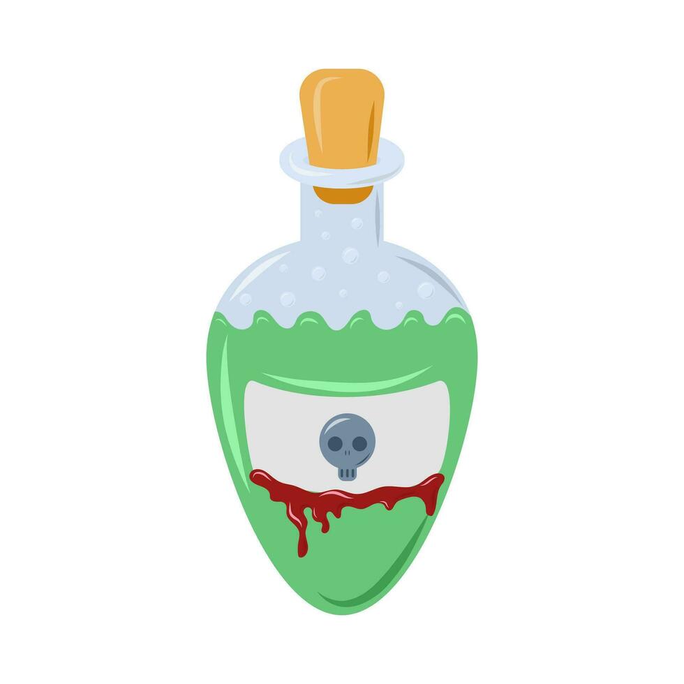 Flask with magic potion. Dish for Halloween, weird food. Vector illustration