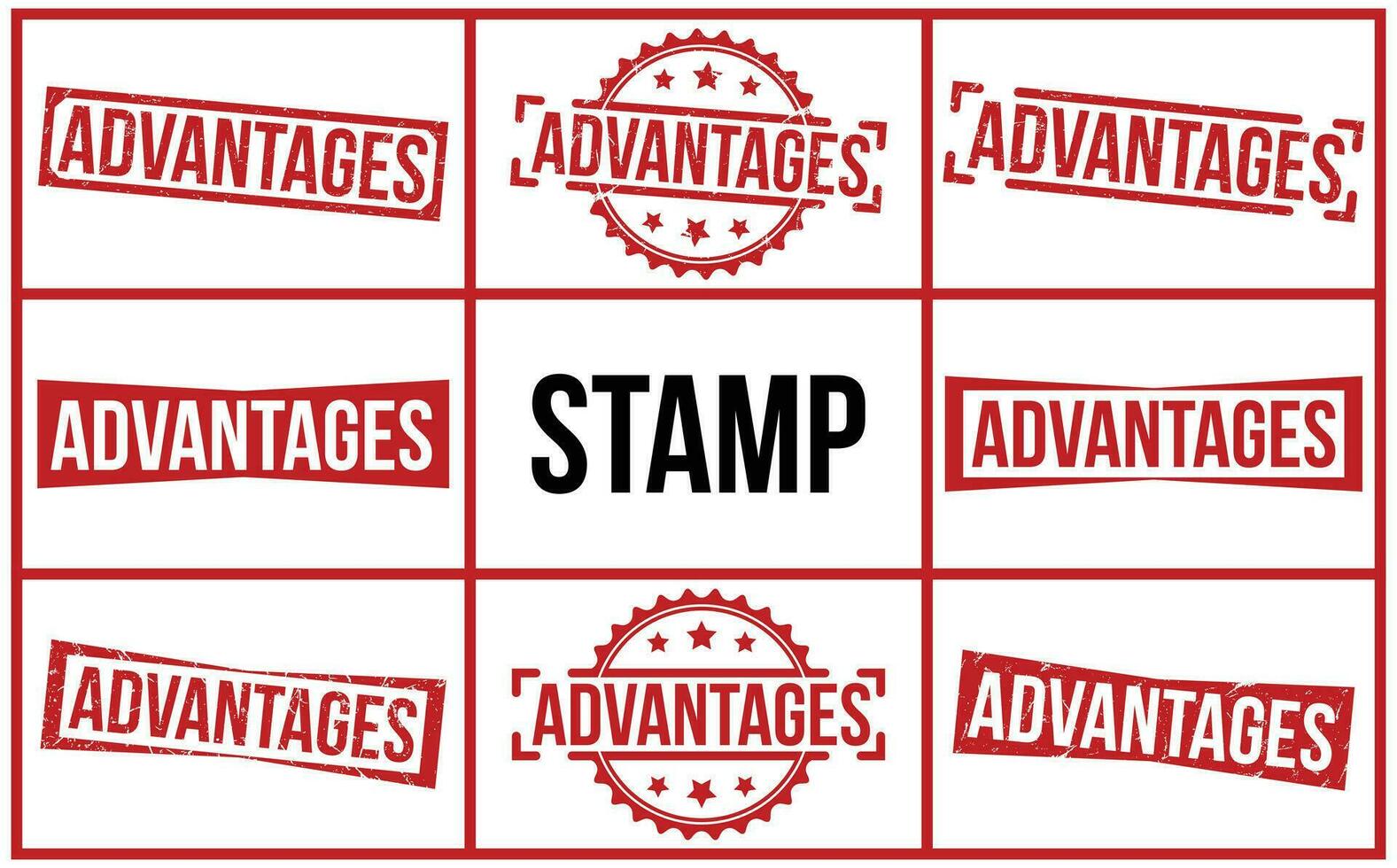 Advantages Red Rubber Stamp set. vector